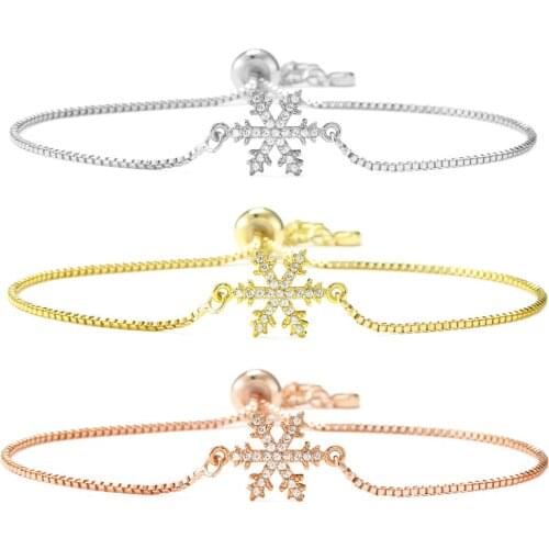 Zircon Paved Snow Charm Adjustable Chain Bracelets for Woman Jewelry Cubic Zircon CZ Bracelet
