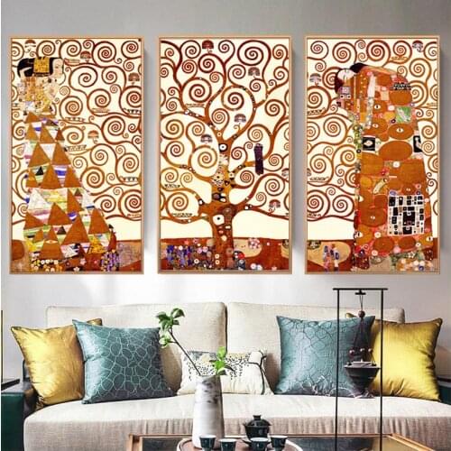 SELFLESSLY 3 Panels /Set Canvas Painting Gustav Klimt Tree Of Life Wall Pictures For Living Room Wall Art Print Posters Unframed