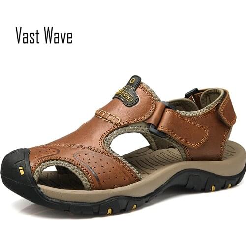 VASTWAVE 2019 Summer Genuine Leather Outdoor Mens Shoes Men Sandals For Male Casual Shoes Water Walking Beach Sandalias Sandal