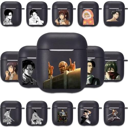 Attack on Titan Levi Captain Black Silicone Case for Apple Airpods 1 2 Cases Levi Eren Mikasa Armin Soft Airpods Earphone Cover