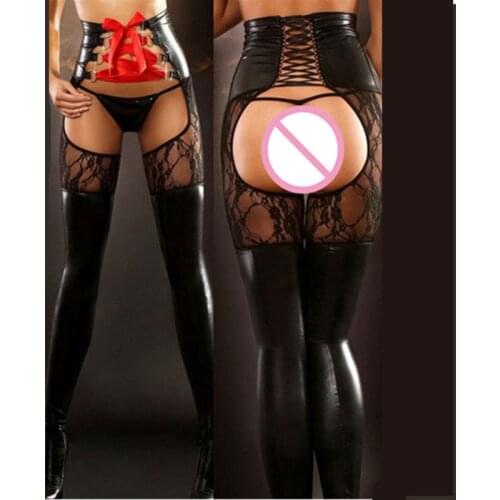 Sexy Erotic faux Latex Catsuit Women Sexy Costumes Pole Dance Sexy bondage Lingerie sexy leather pants women PVC leather pants