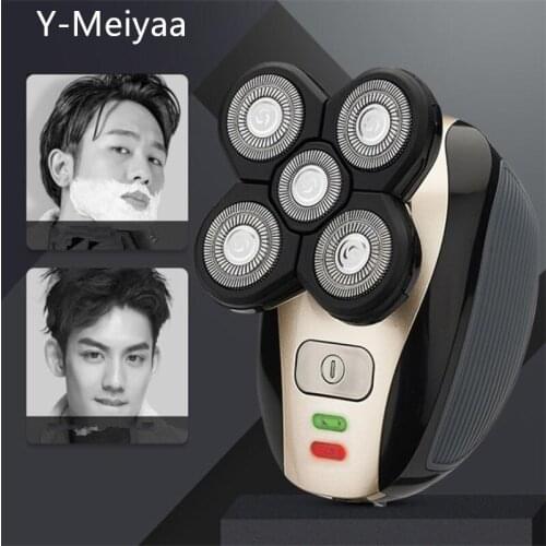 USB Rechargeable 5 In 1 Bald Head Electric Shaver For Men Floating Head Beard Nose Ear Hair Trimmer Razor Clipper Face Brush 30