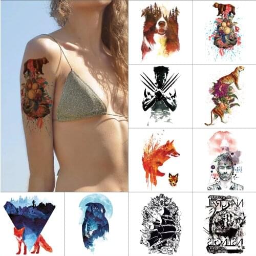 Waterproof temporary tattoo stickers Owl fox Body art fake tattoo samurai tiger flower Long-lasting tattoo high quality