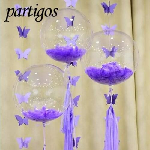 1bag Colorful Nature Feather+1pcs 18inch Clear Bubble Balloon Without Wrinkle for Baby Wedding Birthday Birthday Party Supplies