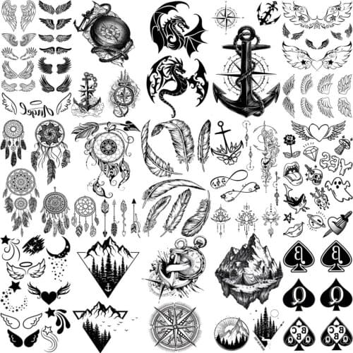 3D Feather Arrow Mandala Temporary Tattoos For Women Girls Kids Anchor Dragon Mountains Wings Fake Tattoo Body Art Tatoo Paper