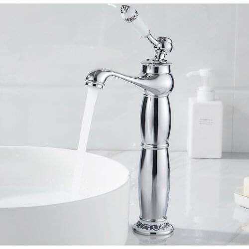 Tall Basin Sink Faucet Single Handle Water Taps Bathroom Faucet Antique Silver Tap Kitchen Garden Luxury Decorative Bibcock