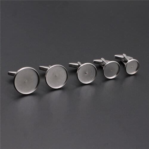WYSIWYG 5pcs Fit 12mm~20mm Round Glass Cabochons Cufflink Settings Base Stainless Steel Material Cufflink Base Settings
