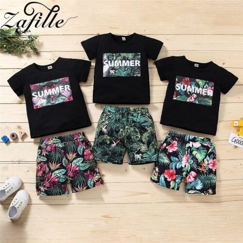 ZAFILLE Boys Summer Clothes 2021 Tropical Leaf Printed Childrens Boy Clothing Beach Kids Toddler Boy Outfits 2021