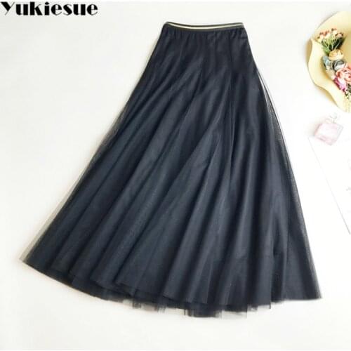 Tulle Skirts Womens Jupe 2019 Casual Summer Autumn Wild Harajuku Elastic High Waist Long A-line pleated Skirt Saia Feminina