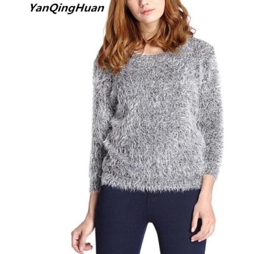 Women Sweaters Candy-colored Mohair Pullover Yanqinghuan 2018 Winter Warm Long-sleeved Sweater Ladies Loose Casual Knit Pullover