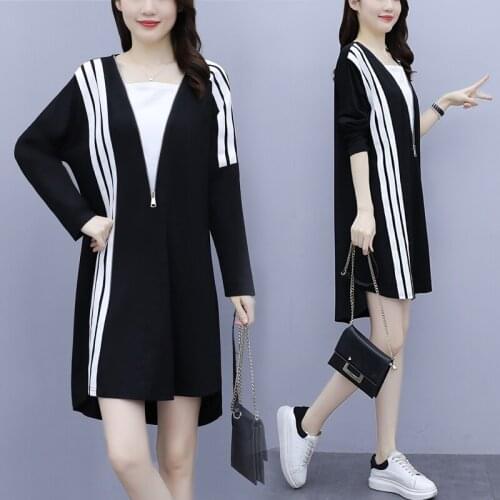Womens Patchwork Stripe Casual Dress Autumn Long Sleeve Slim Loose Blouses Blusas Fashion Sport Zipper Dresses Clothes For Women