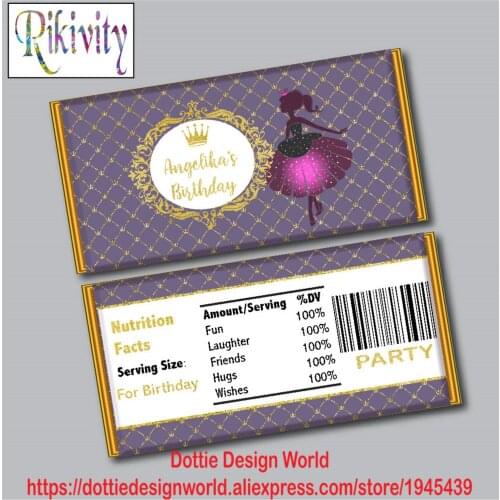 Gold Crown Princess Purple Birthday Favors Candy Bar Hershey Chocolate Wrapper Stickers Water Bottles Labels Party Decoration
