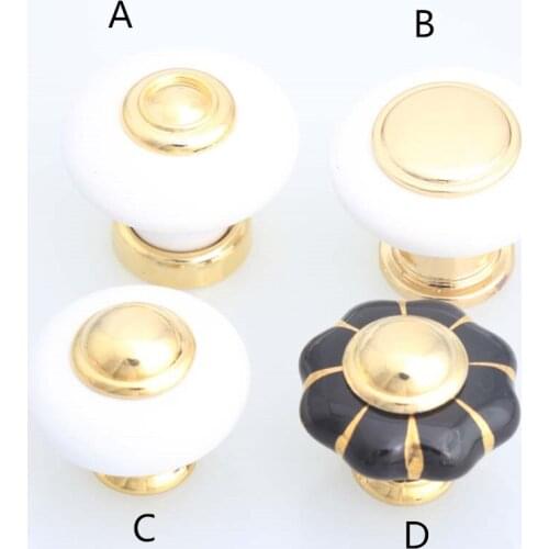 Golden drawer knobs white black ceramic kitchen cabinet pulls knobs modern fashion pumpkin porcelain furniture handles knobs