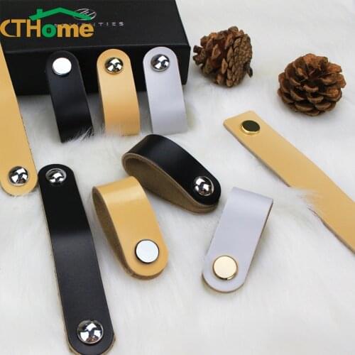 1pcs Wardrobe Soft Leather Dresser Handles Drawer Pulls Equipment Cabinet Kitchen Black Modern Door Knobs And Handles Furniture