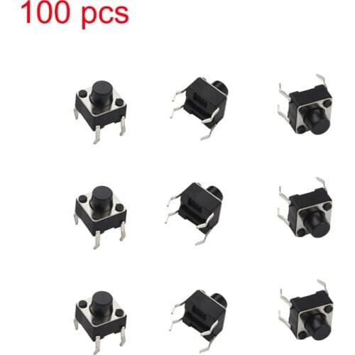 100pcs 6 x 6 x 6 mm Tactile Push Button Switch Momentary Tact DIP Through-Hole 4pin Switch Button Module for