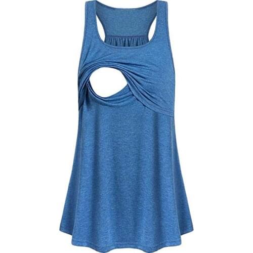 4# Women Maternity T-shirts Round Neck Comfy Pull-up Nursing Tops Breastfeeding Pregnant Tees Loose Sleeveless T-shirt Premama