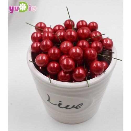 40pcs/lot Mini Fake Plastic Fruit Small Berries Artificial Flower red cherry Stamen Pearlized Wedding Christmas Decorative