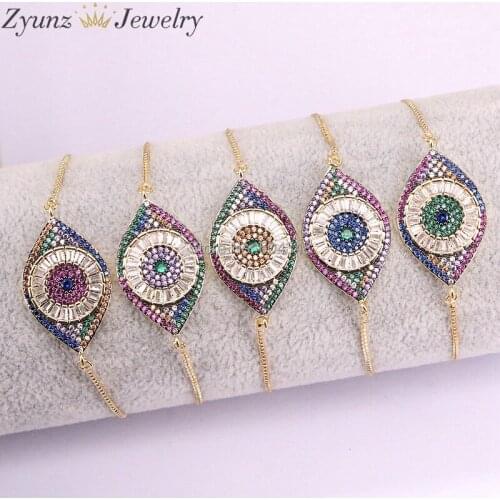 5PCS ZYZ330-4219 Top Quality Multicolor Cubic Zirconia Oval Eye Design Zircon CZ Bracelets for women