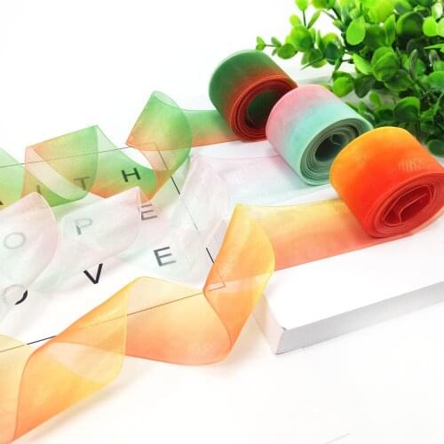 David accessories 25mm or 38mm Gradient rainbow organza ribbon 5yards,DIY handmade materials,5Yc2439