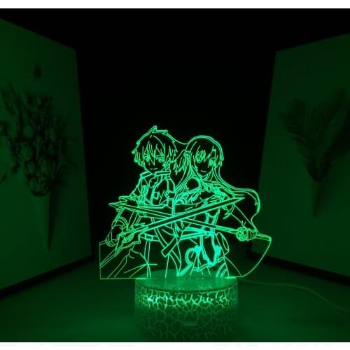 Anime Sword Art Online Kirito and Asuna for Birthday Gift Bedroom Decor Nightlight Manga SAO Table Lamp 3D LED Night Light