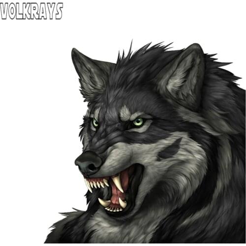 Volkrays Personality Car Sticker Cool Gray Angry Wolf Auto Motorcycle Decoration Decal Accessories PVC,14cm*14cm