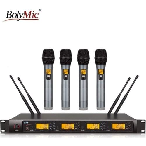 Bolymic profesional 4 channels wireless microphone handheld uhf wireless microphone karaoke