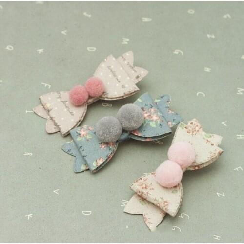 Boutique 15pcs Fashion Cute Felt Pom Pom Hair Bow Hairpins Solid Floral Bowknot Hair Clips Princess Headwear Hair Accessories