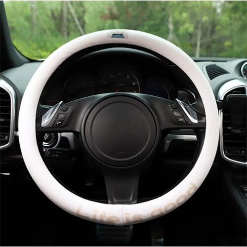 Cute Cartoon Bear Steering Wheel Cover Micro fiber Leather Universal Steering Wheel Protector Car Women Girls Breathable