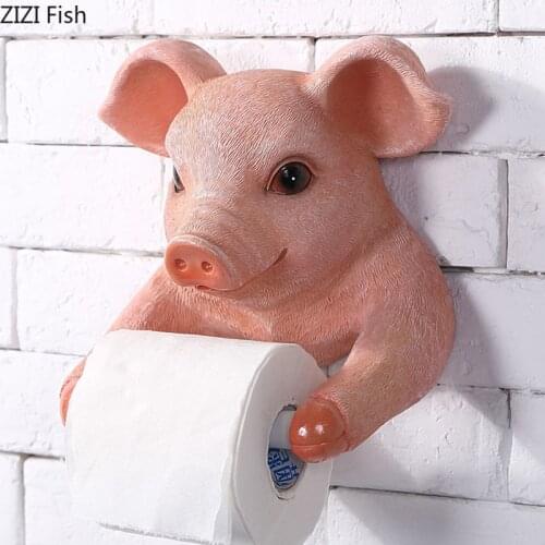 Tissue Holder Cartoon Pig Resin Roll Support Paper Holders Bathroom Wall-mounted Free Punch Nordic Home Bathroom Accessories
