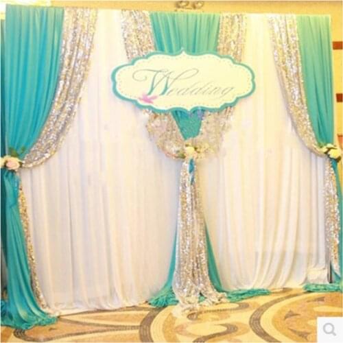 Hot Sale 3×3M Tiffany blue Wedding Backdrop Curtain with Silver Sequin Drape For Wedding Event/Party/Banquet Decoration