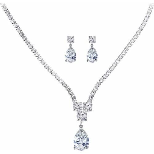Janekelly New design luxury AAA zircon water drop shape necklace pendant Set for women,high quality party/jewelry wedding