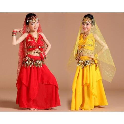 2017 New girls Belly Dance Costume Coin Bollywood Indian Belly dance Costumes 2-3-4-5pcs Sets 5 kind colors