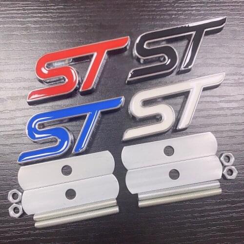 Metal Red Blue ST Front Grille Sticker Car Head Grill Emblem Badge Chrome Sticker for FORD FIESTA FOCUS MONDEO Auto Car Styling