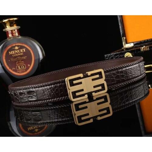 100% genuine crocodile skin men belt with stainless steel buckle hardware weaven piping with cow skin strips latest fashion
