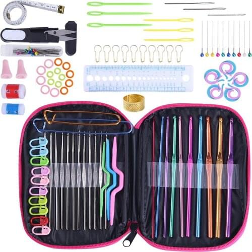100pcs Crochet Hooks Full Set Knitting Tool Accessories Knitting Needles Sewing Tools Craft Kit with Leather Case