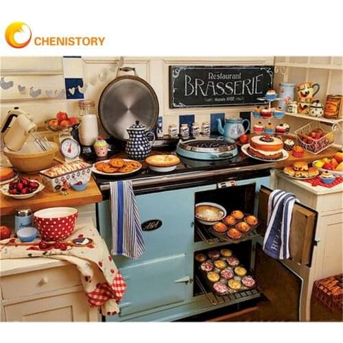 CHENISTORY DIY Oil Picture By Numbers Kitchen Landscape Paint Kits 40x50cm Acrylic Pigment Color Drawing On Canvas Home Artcraft