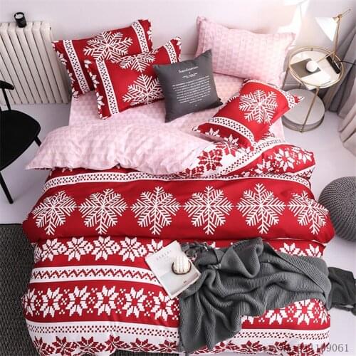 Home Textile King Twin Size Red White Snowflakes Pattern Bedding Sets Children Adult Quilt Cover Pillowcase Bed Sheet Bedclothes