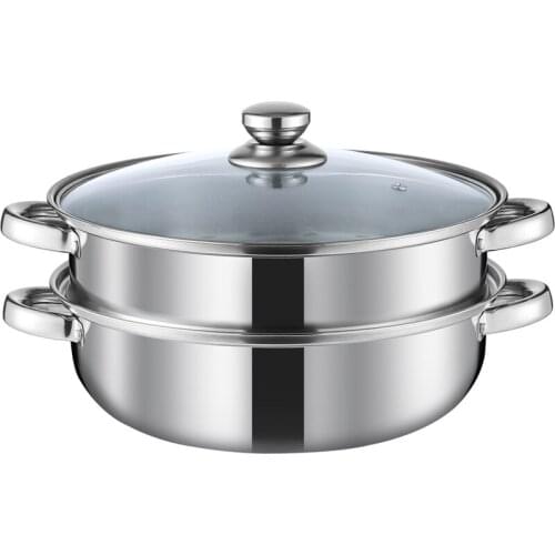 Stainless Steel Steamer Gas Induction Cooker Soup Steamboat Pot 1/2 Toer Steamer Transparent Glass Lid Kitchen Cookware