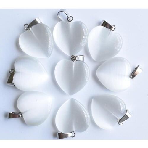 New beautiful synthetic cats eye stone white heart shape pendants 20mm for DIY jewelry making 30pcs/lot Wholesale Free