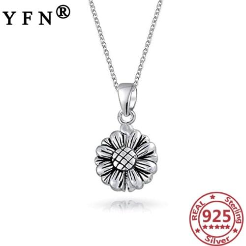 YFN 925 Sterling Silver Sunflower Openable Pendant Necklace Customize Letter Silver 925 Jewelry Valentines Day Gift Girls Gift