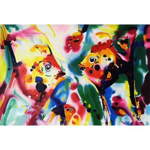 Hand painted canvas oil painting abstract animal pictures Angel Fish art for home wall decoration