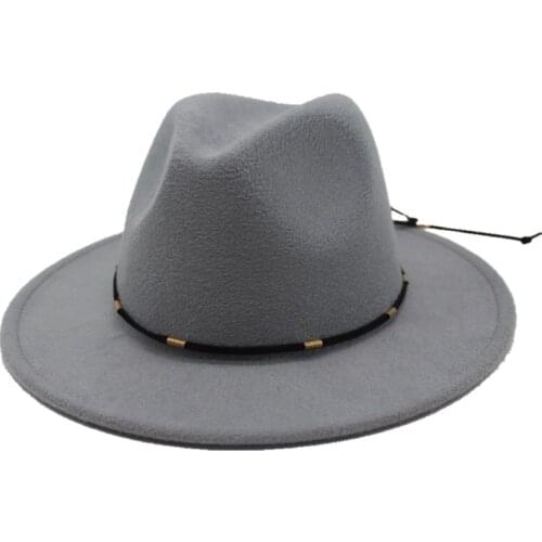 Seioum Fashion Men Women Vintage Wool Felt Fedora Panama Hat Jazz Trilby metal Wide Brim Elegant Black Caps