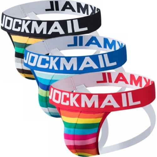 Cotton Striped Sexy Gay Thong LGBTQ Clothing Designer Jockstraps Large Size Sissy Bikini Rainbow Color G-string