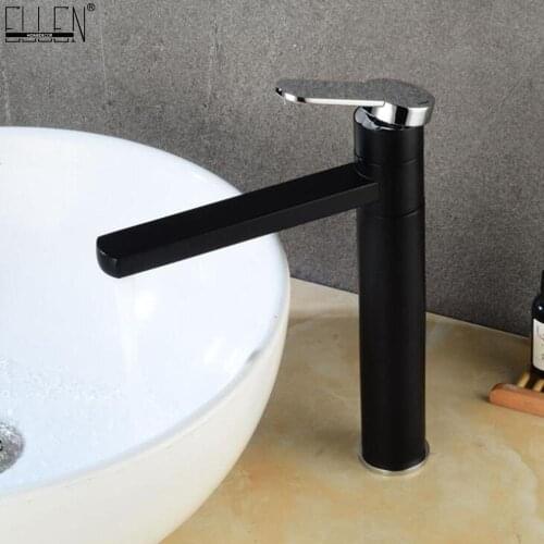 Vidric Hot Cold Mixer Tall Faucets Black Bathroom Basin Sink Tap Deck Mounted Vessel Sink Faucet Mixer ELK1410