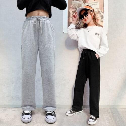 Girls Gray Sweatpants Spring Autumn 2021 Spring Trousers Childrens Casual Pants Big Girls Loose Wide-leg Pants Guard Pants
