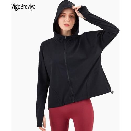 VigoBreviay Zipper Hoodie Seamless Yoga Tops Women Long Sleeve Fitness Sports T-shirts Gym Running Workout Loose Quick Dry Shirt