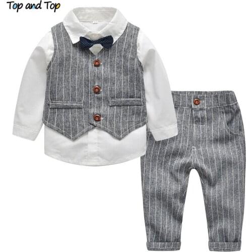 Top and Top Winter Children Clothing Gentleman Kids Boys Clothes Set Shirt+Vest+Pants and Tie Party Baby Boys Clothes 3Pcs/set