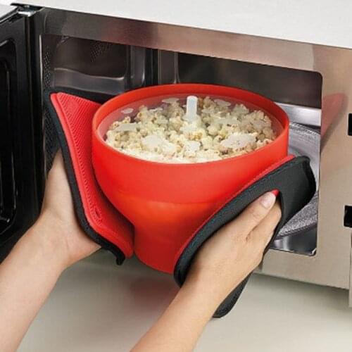 1pcs Microwave Popcorn Maker Silicone Popcorn Bucket Bowl With Lid Foldable Easy Red High Temperature Large Kitchen Accessories
