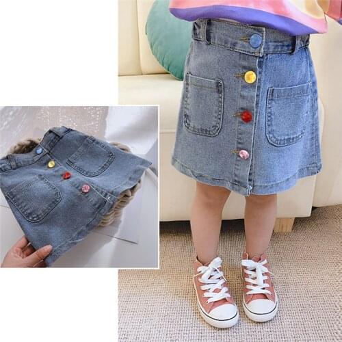 Skirt For Girls Colorful Button Girls Jean Skirts Casual Childrens Skirts For Girls Baby Childrens Clothing 2 4 5 6 7 8 Years