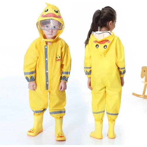 Yuding 2-9 Years Fashionable Waterproof Jumpsuit Raincoat Hooded Cartoon Kids One-Piece Rain Coat Tour Children Rain Gear Suit